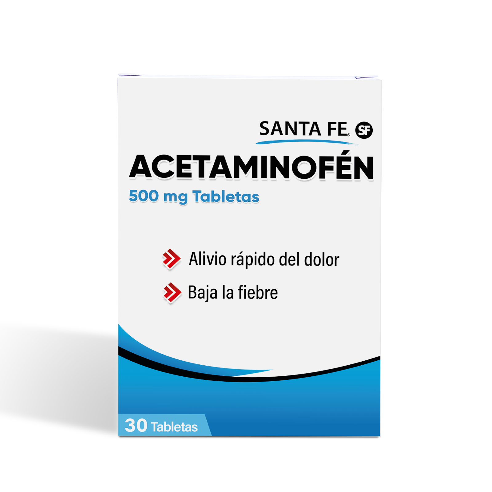 Acetaminofen santa fe 500mg caja 30 tabletas frente