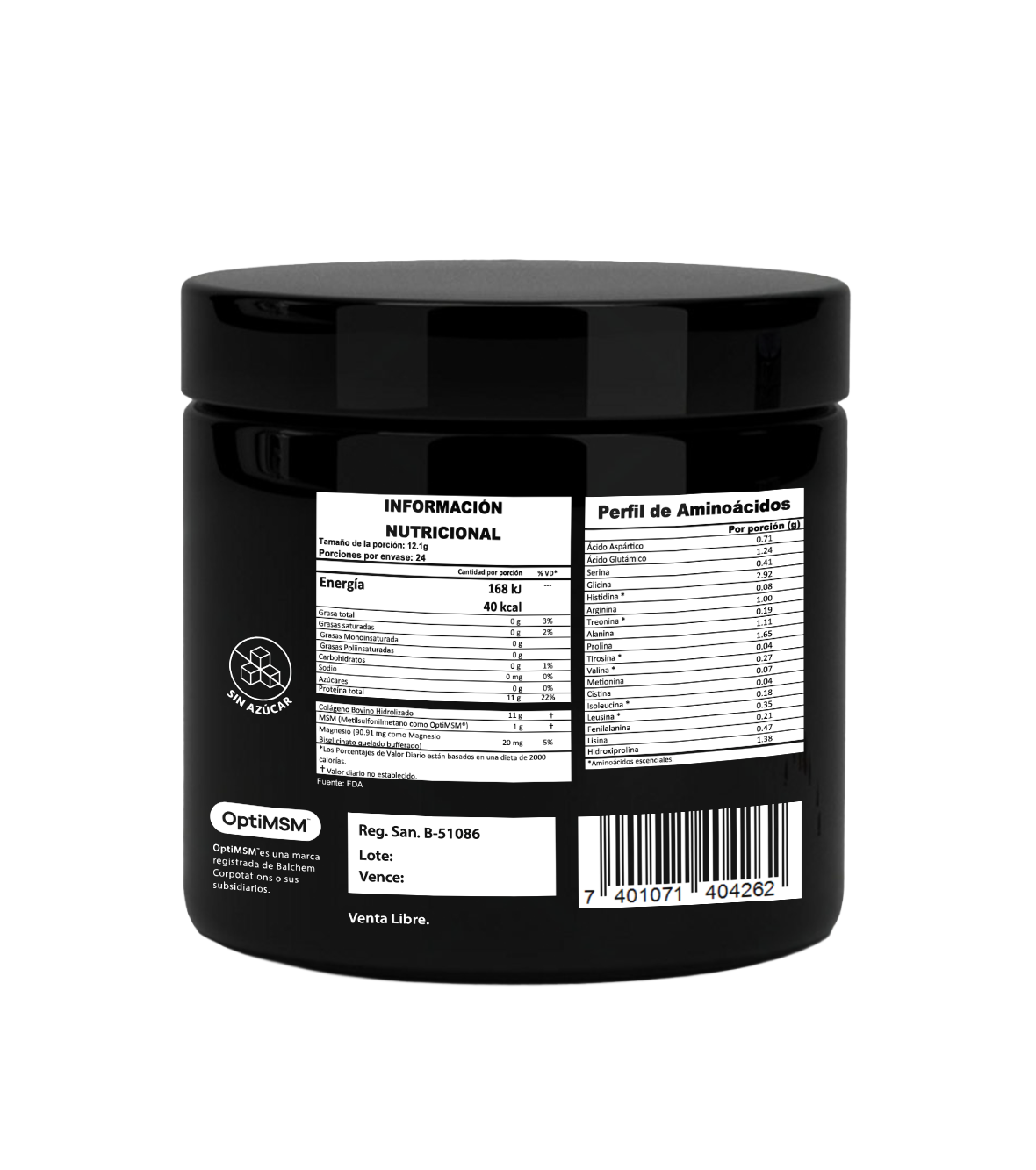 Colageno OptiMSM Complex Sport - Tabla nutricional