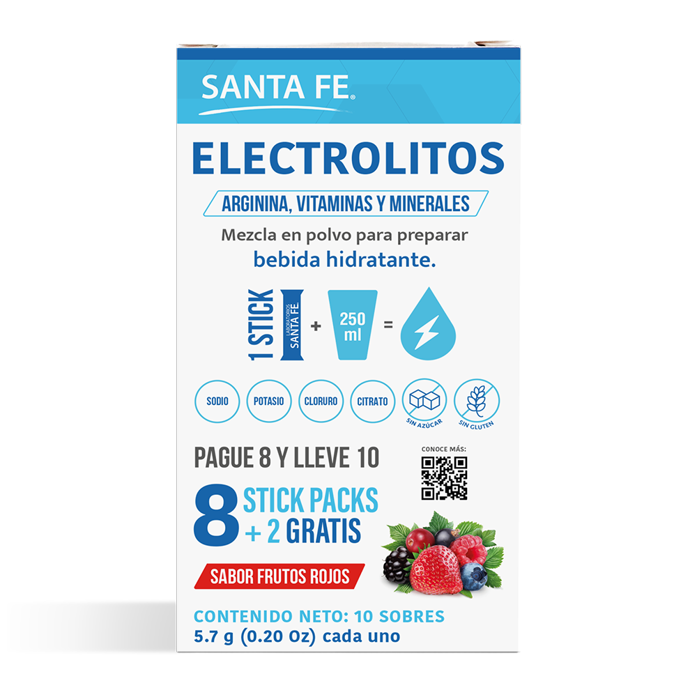Electrolitos arginina vitaminas minerales 10 sobres frente