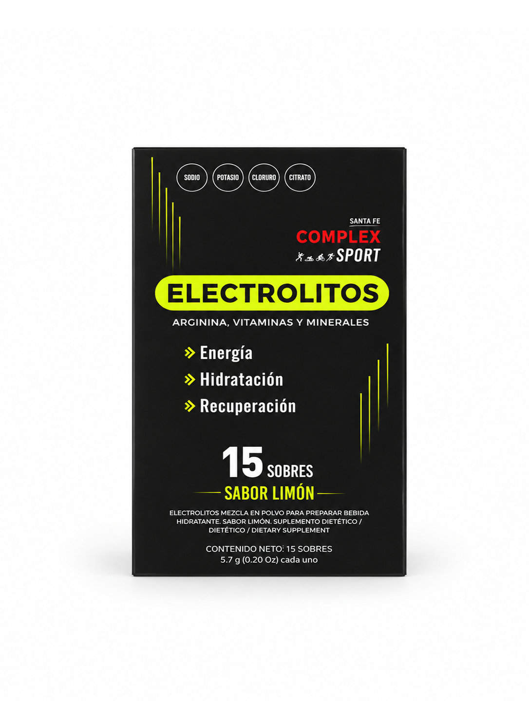Electrolitos dispensador complex sport limon 15 sobres frente